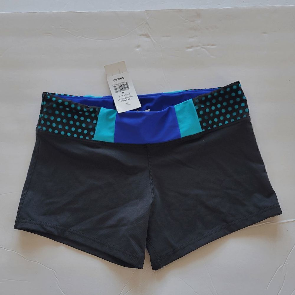 California Kisses juniors black blue laser cut swimming shorts size M slim